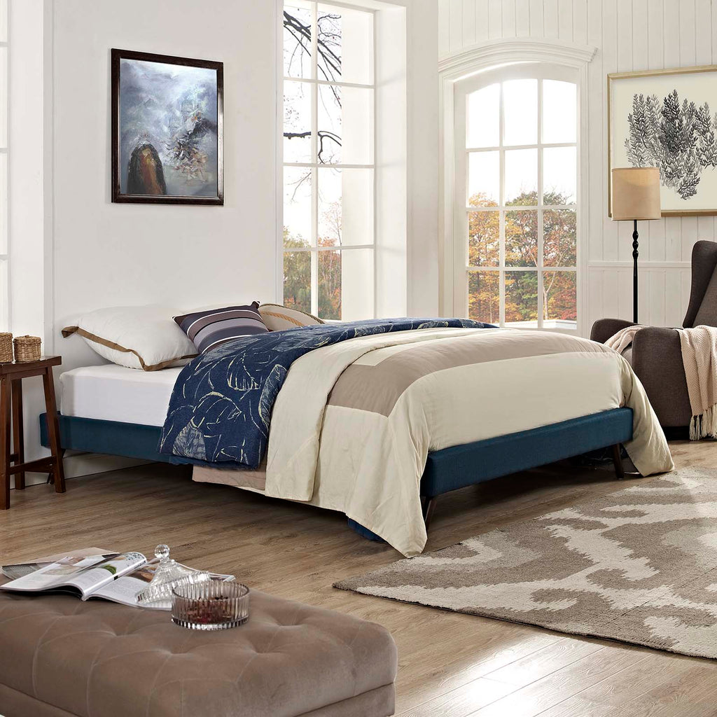 Loryn Full Fabric Bed Frame with Round Splayed Legs in Azure