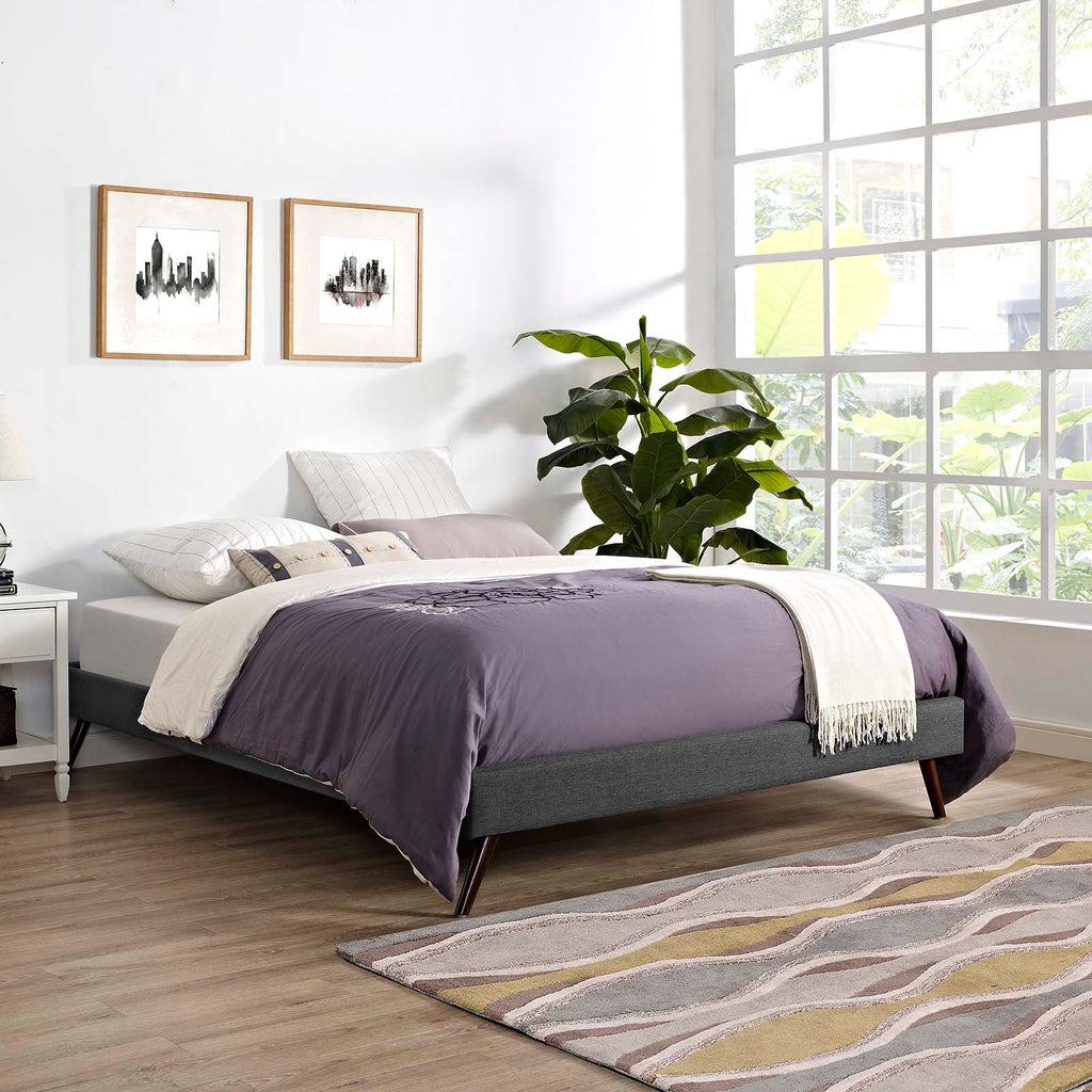 Loryn Full Fabric Bed Frame with Round Splayed Legs in Gray