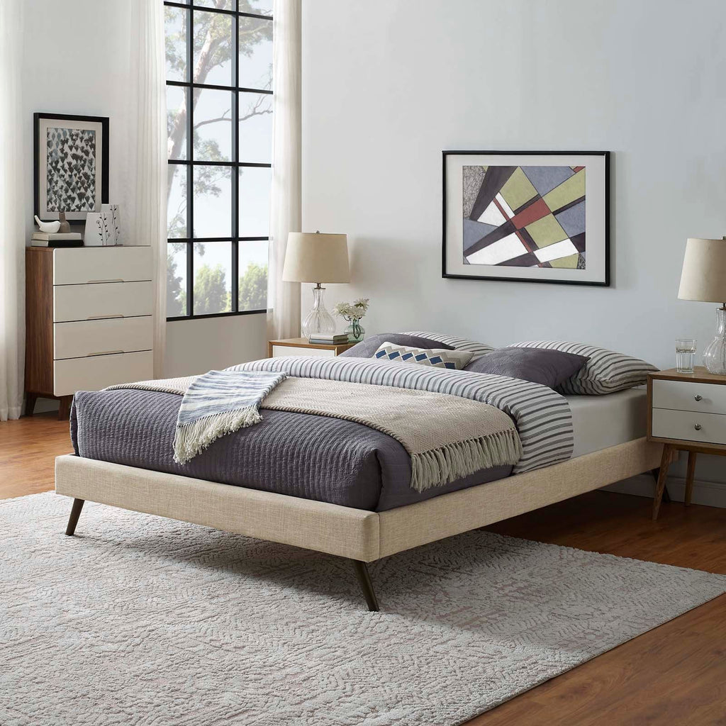Loryn King Fabric Bed Frame with Round Splayed Legs in Beige