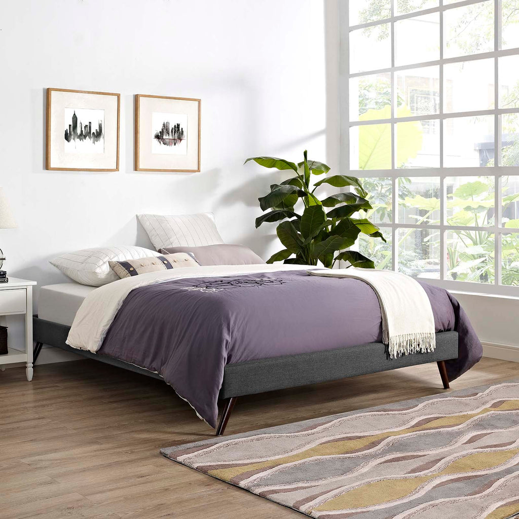 Loryn King Fabric Bed Frame with Round Splayed Legs in Gray