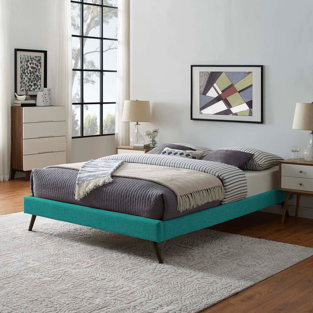 Loryn King Fabric Bed Frame with Round Splayed Legs in Teal