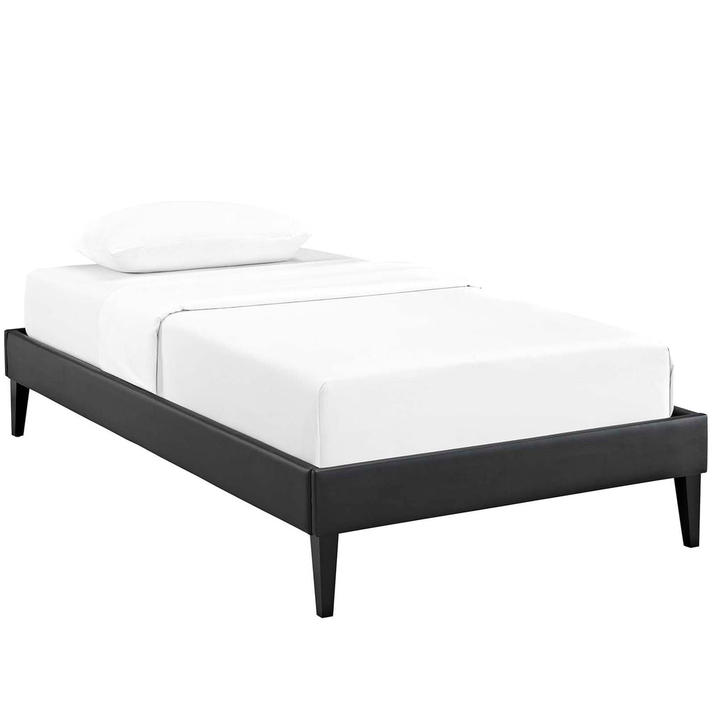 Tessie Twin Vinyl Bed Frame with Squared Tapered Legs in Black