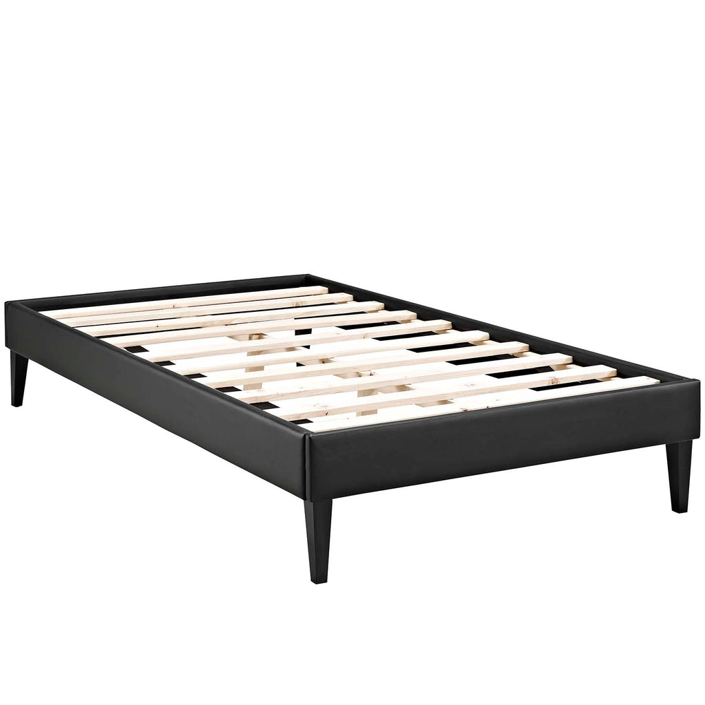 Tessie Twin Vinyl Bed Frame with Squared Tapered Legs in Black