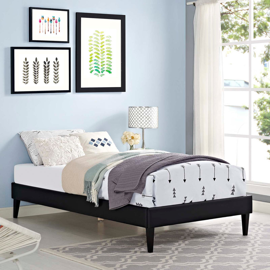 Tessie Twin Vinyl Bed Frame with Squared Tapered Legs in Black