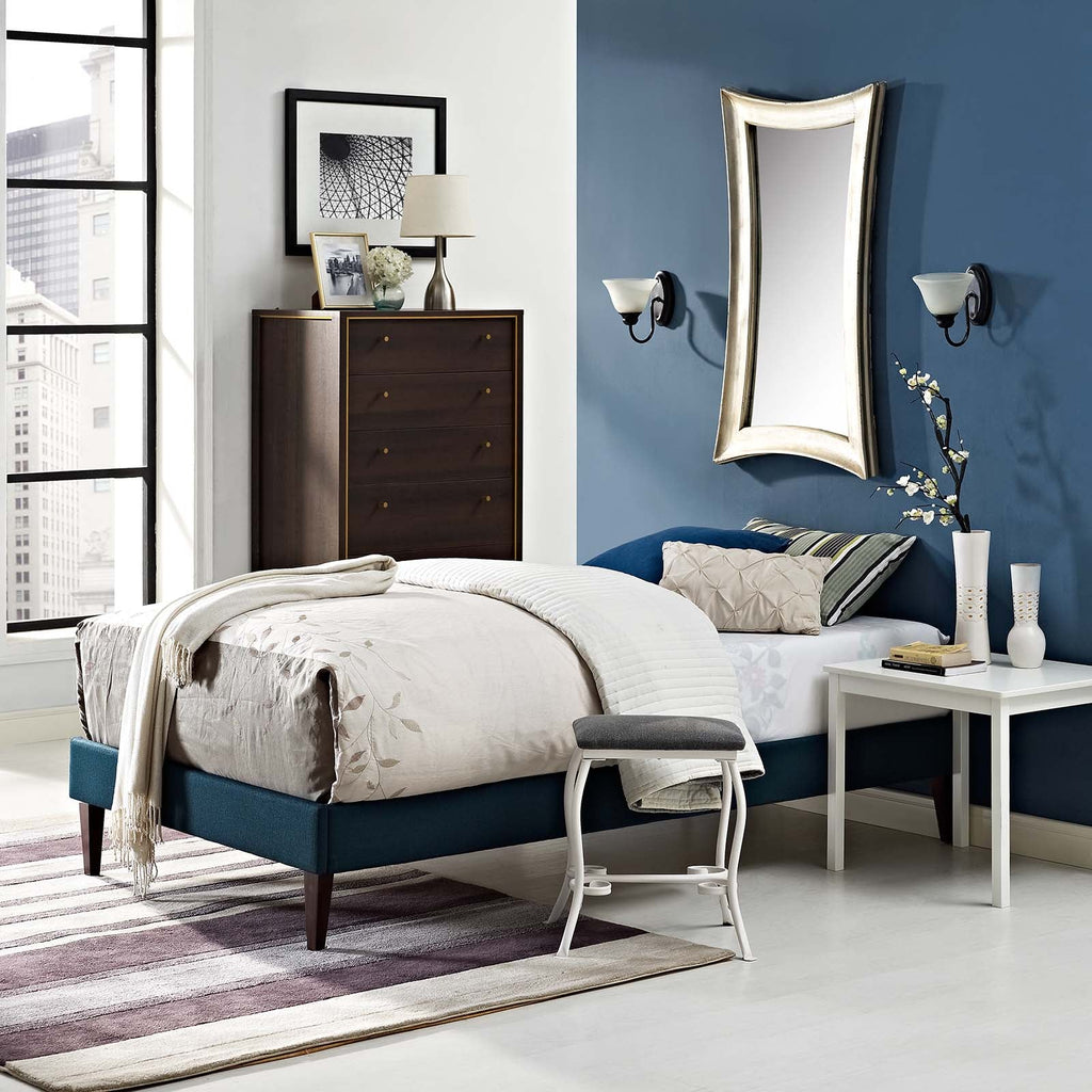 Tessie Twin Fabric Bed Frame with Squared Tapered Legs in Azure