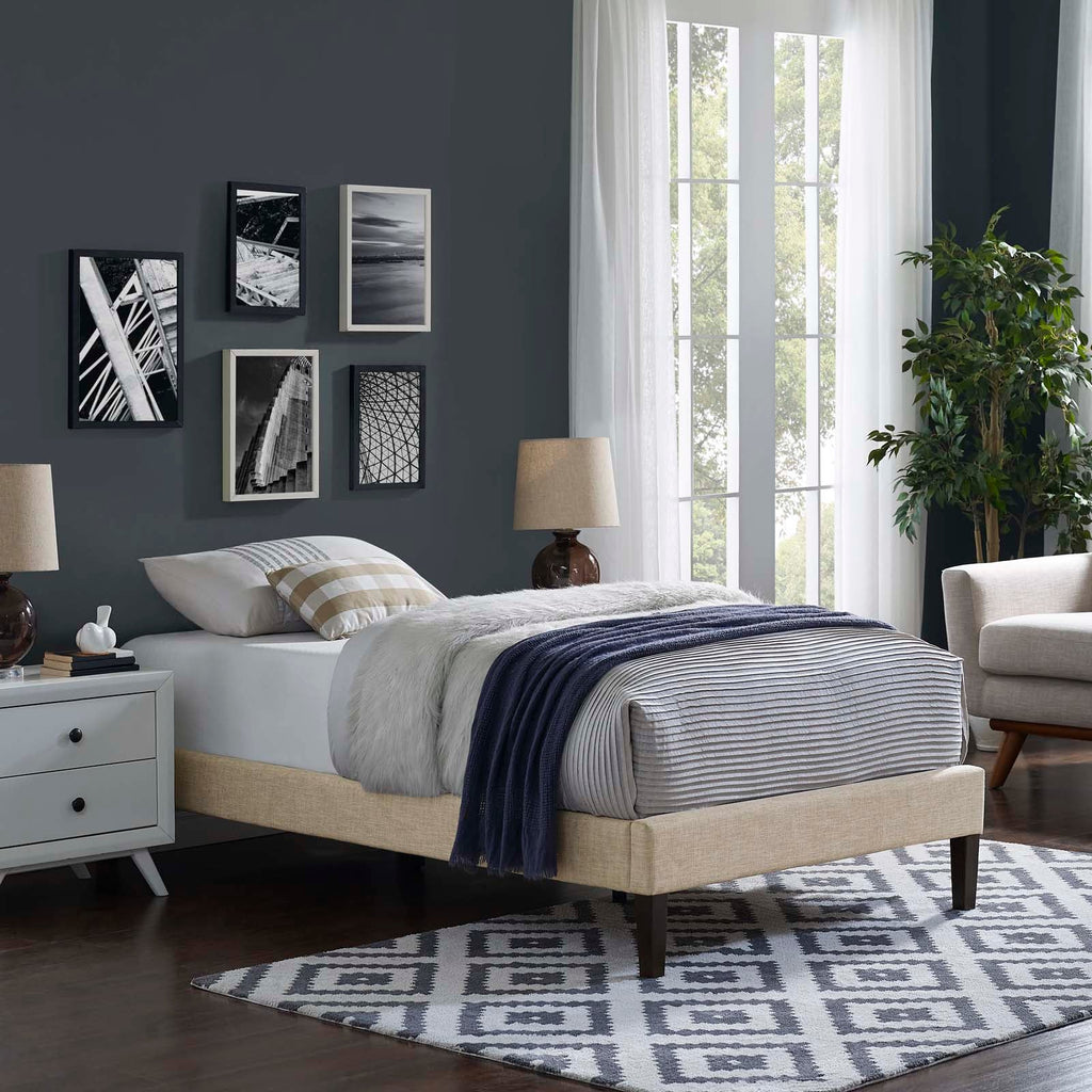 Tessie Twin Fabric Bed Frame with Squared Tapered Legs in Beige