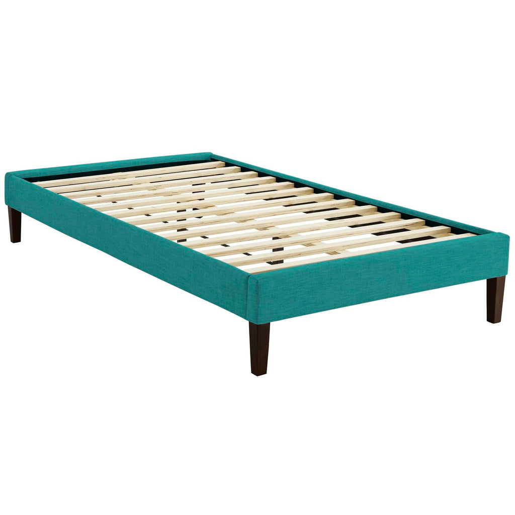 Tessie Twin Fabric Bed Frame with Squared Tapered Legs in Teal