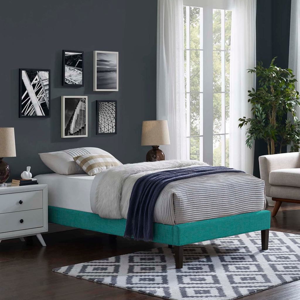 Tessie Twin Fabric Bed Frame with Squared Tapered Legs in Teal