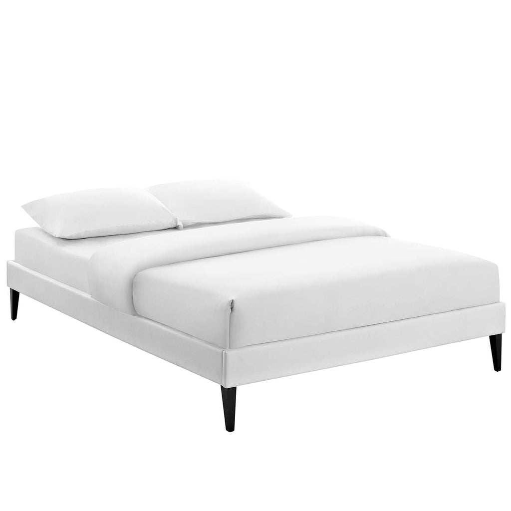 Tessie Full Vinyl Bed Frame with Squared Tapered Legs in White