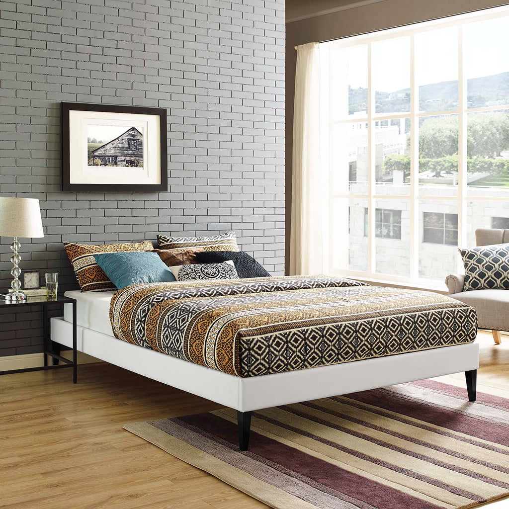 Tessie Full Vinyl Bed Frame with Squared Tapered Legs in White