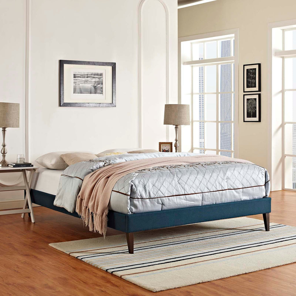 Tessie Full Fabric Bed Frame with Squared Tapered Legs in Azure