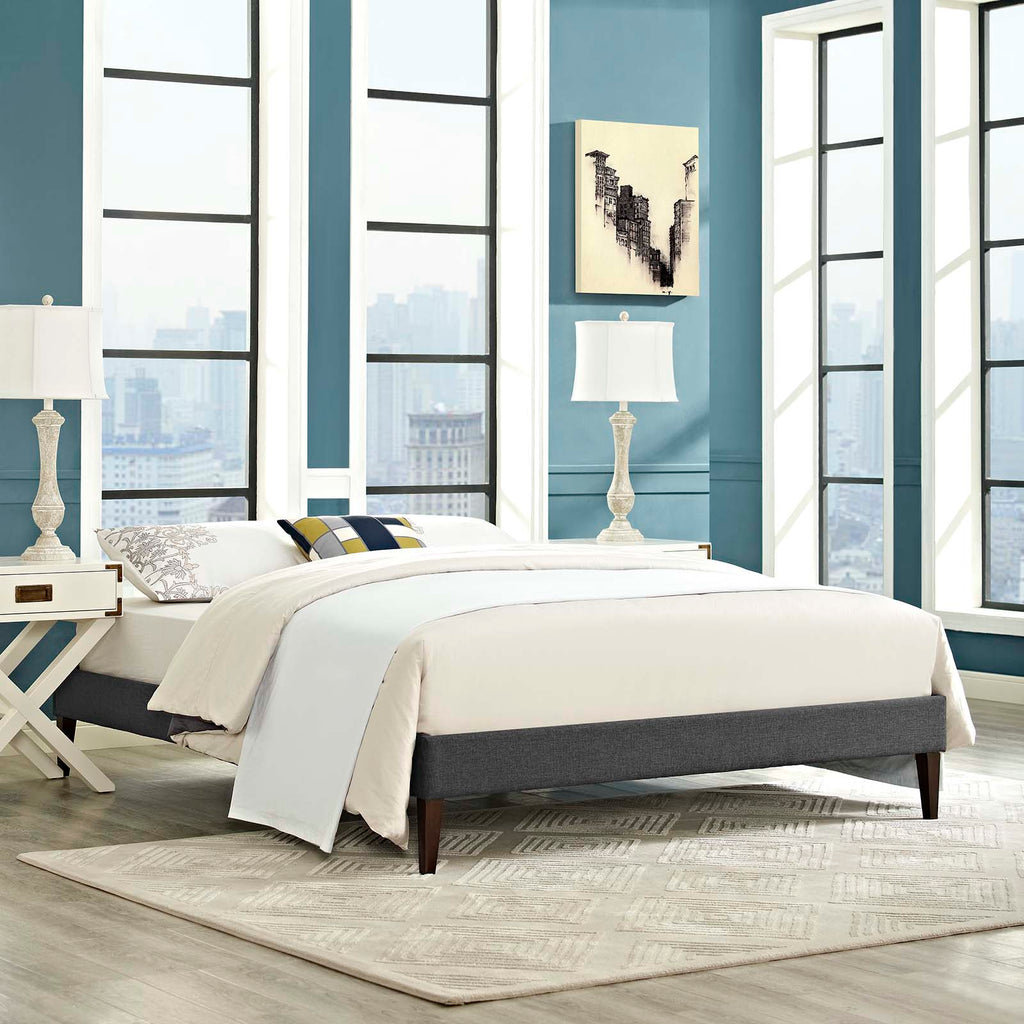 Tessie Full Fabric Bed Frame with Squared Tapered Legs in Gray