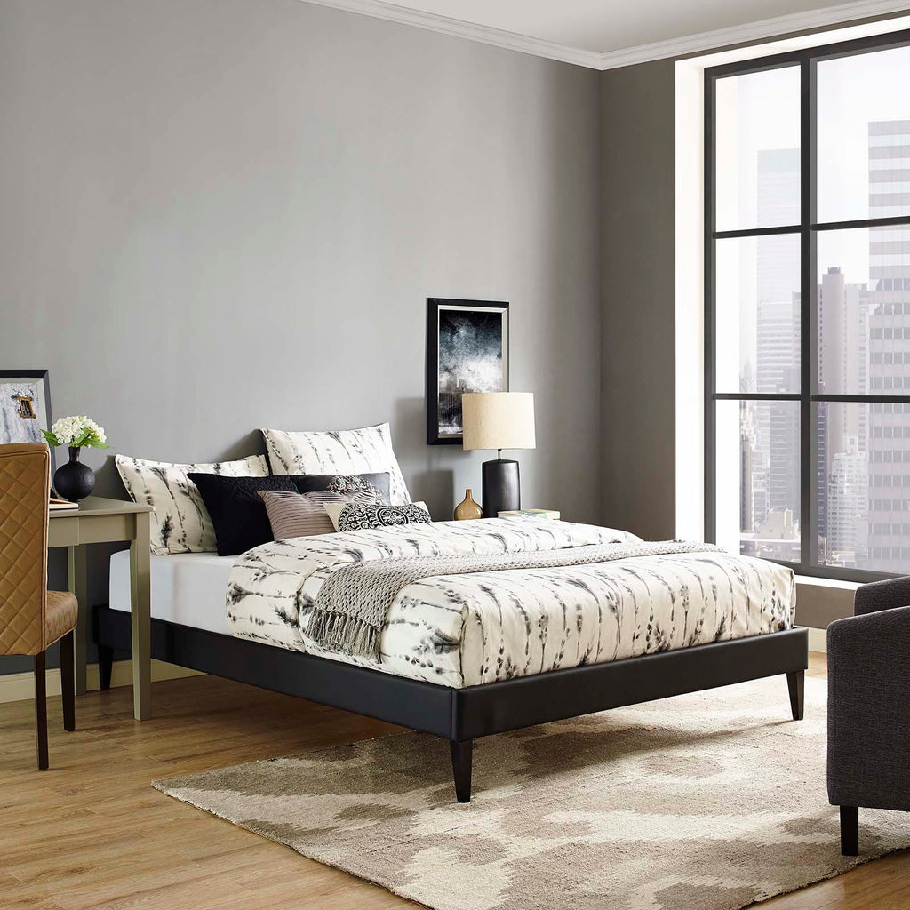 Tessie Queen Vinyl Bed Frame with Squared Tapered Legs in Black