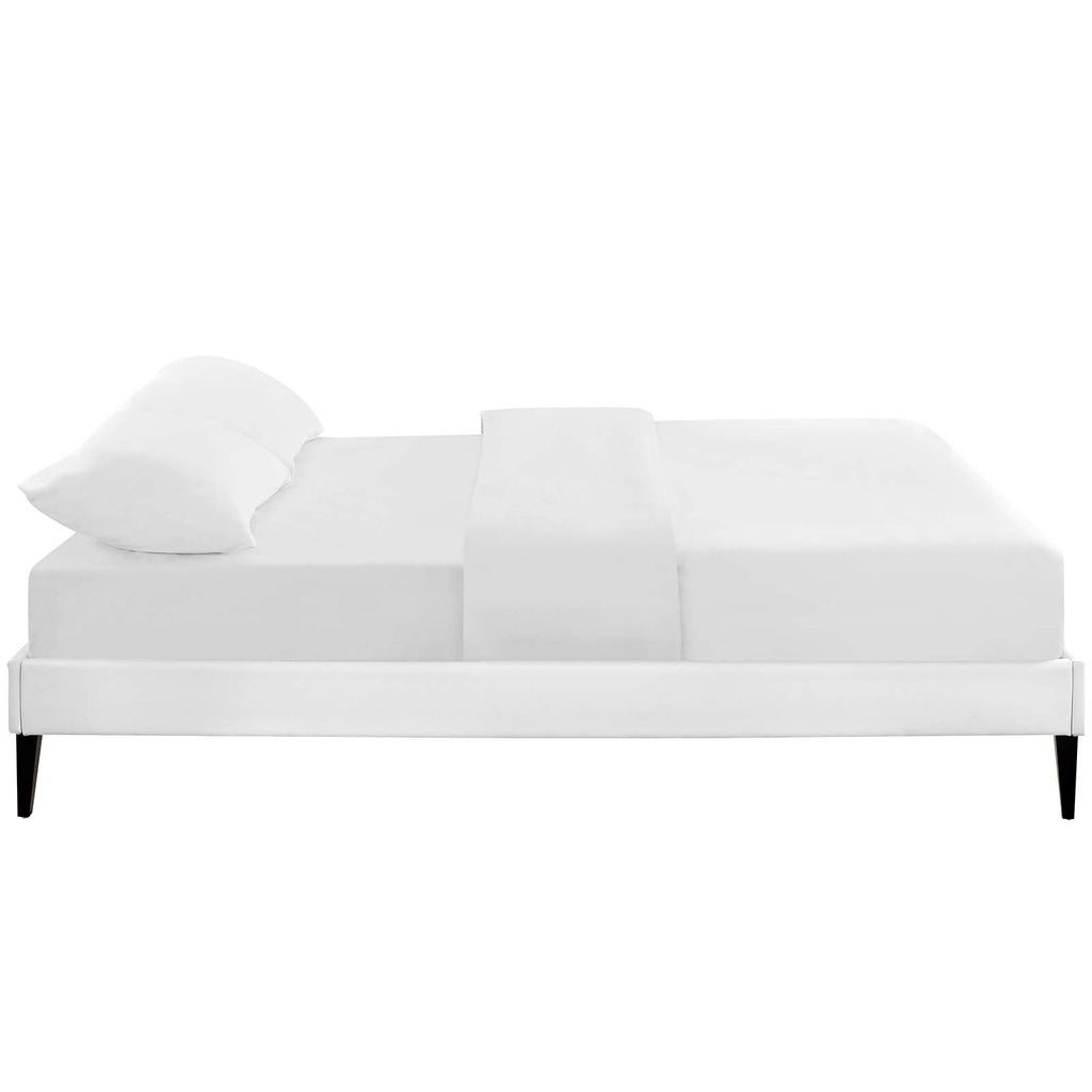 Tessie King Vinyl Bed Frame with Squared Tapered Legs in White