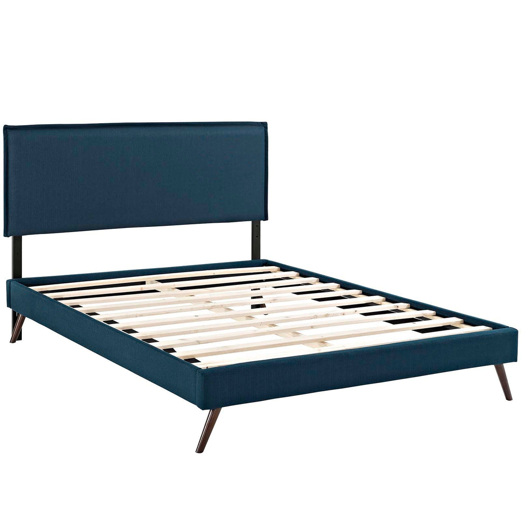 Amaris Queen Fabric Platform Bed with Round Splayed Legs in Azure