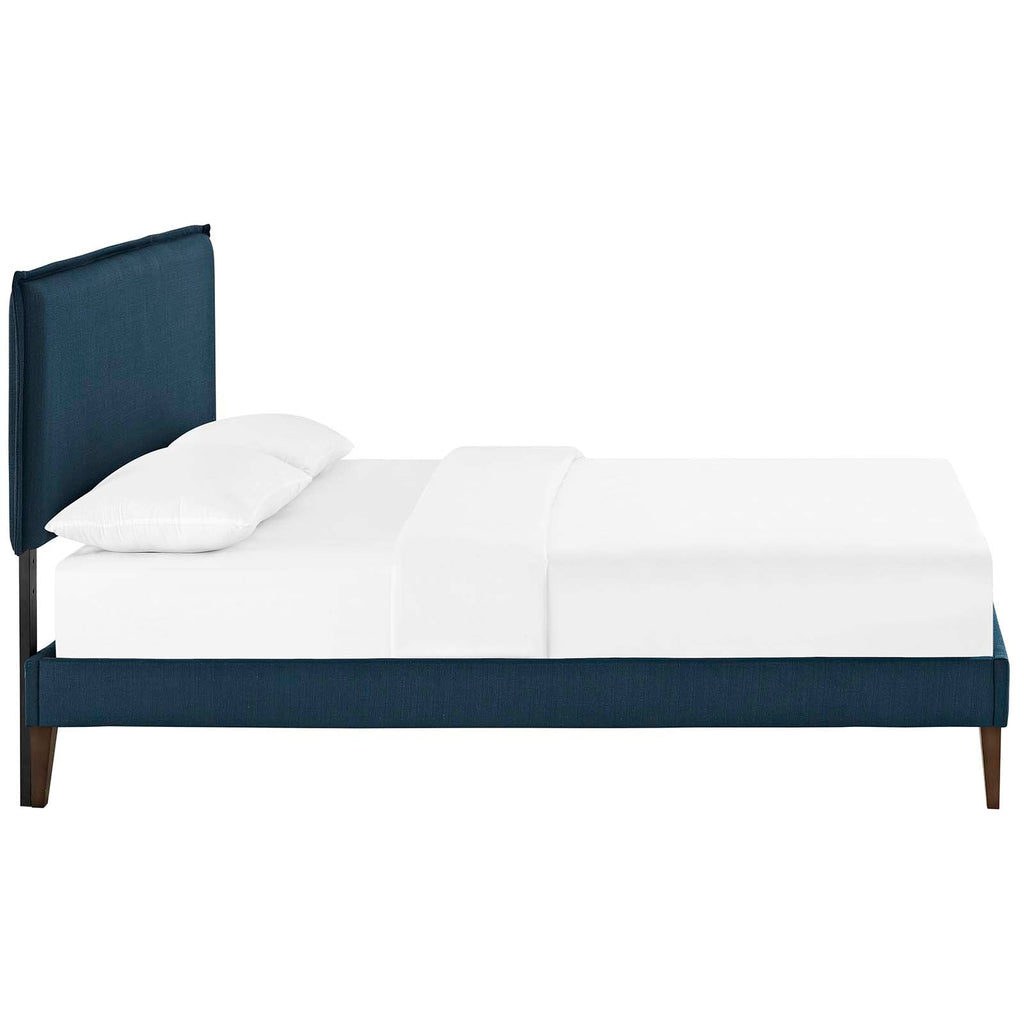 Amaris Queen Fabric Platform Bed with Squared Tapered Legs in Azure