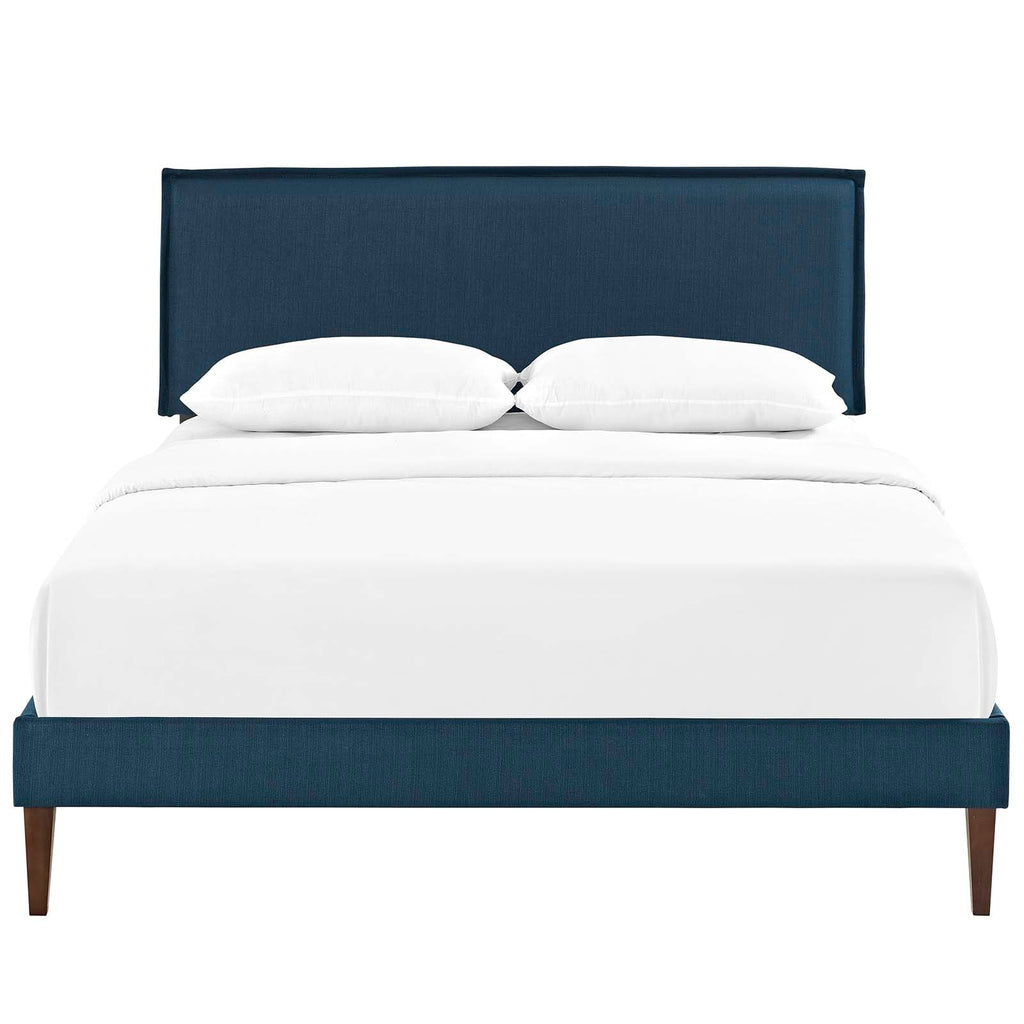 Amaris Queen Fabric Platform Bed with Squared Tapered Legs in Azure