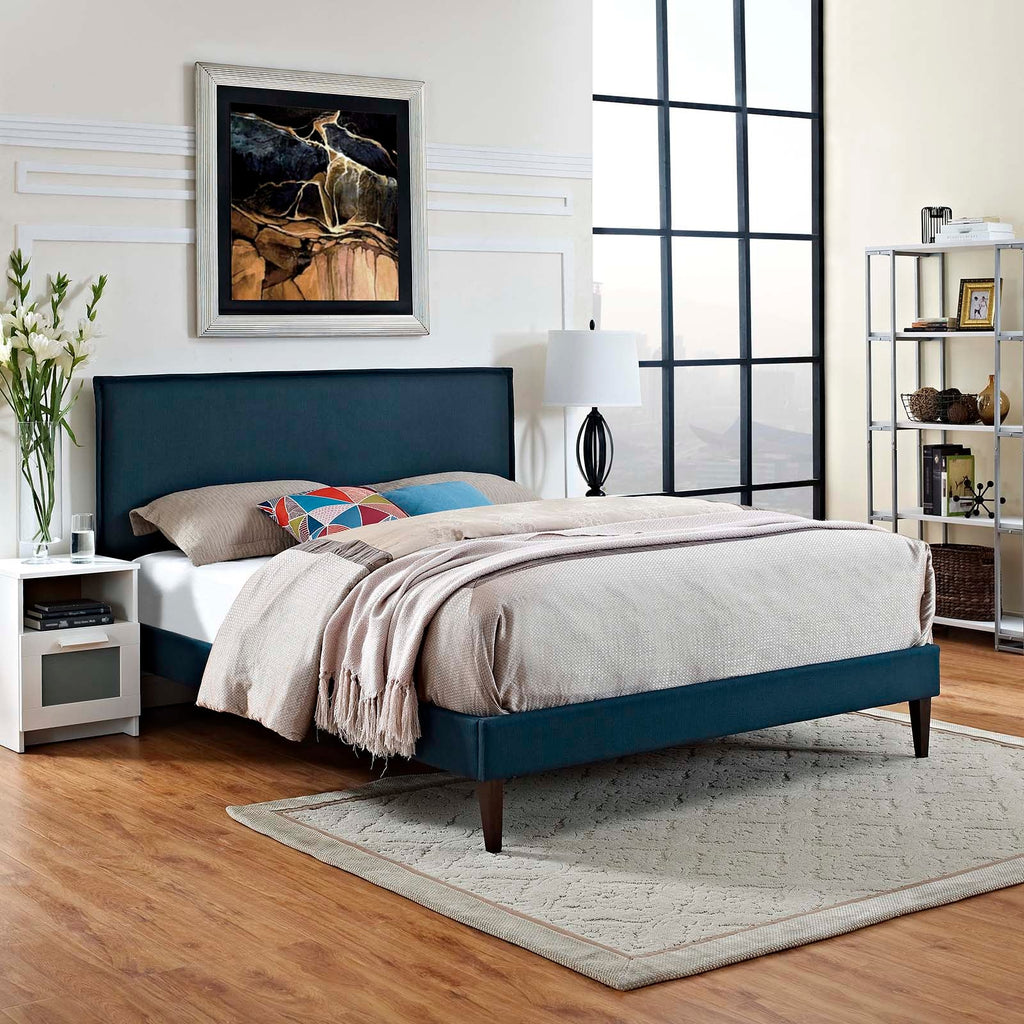 Amaris Queen Fabric Platform Bed with Squared Tapered Legs in Azure