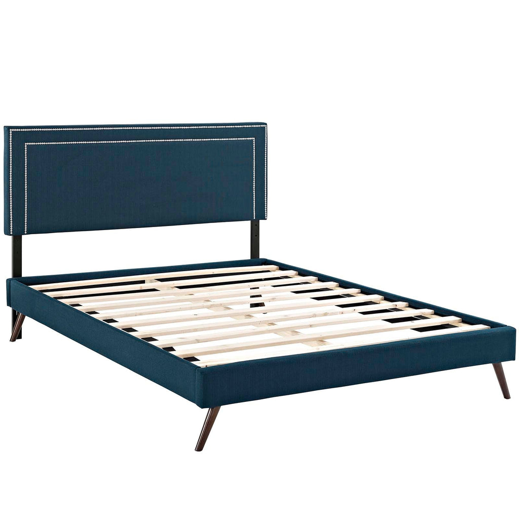 Virginia Full Fabric Platform Bed with Round Splayed Legs in Azure