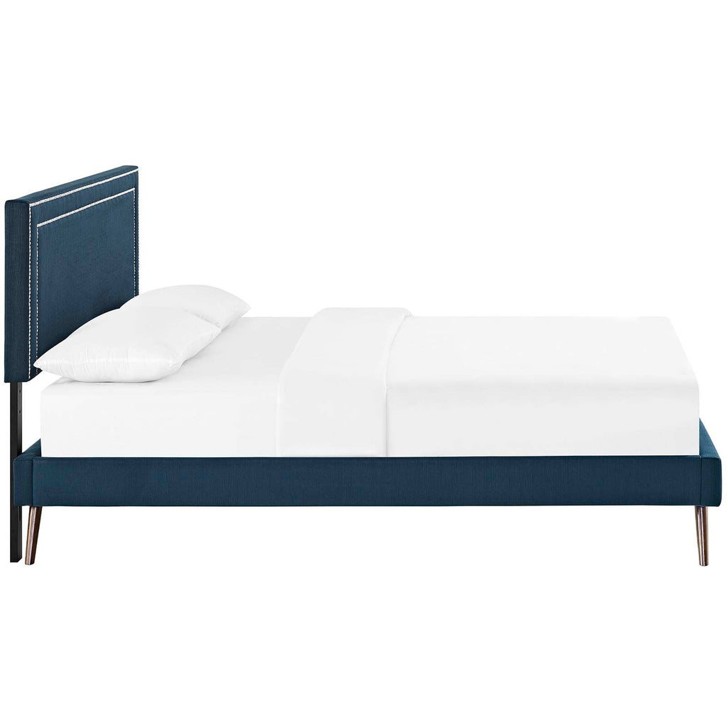 Virginia Full Fabric Platform Bed with Round Splayed Legs in Azure