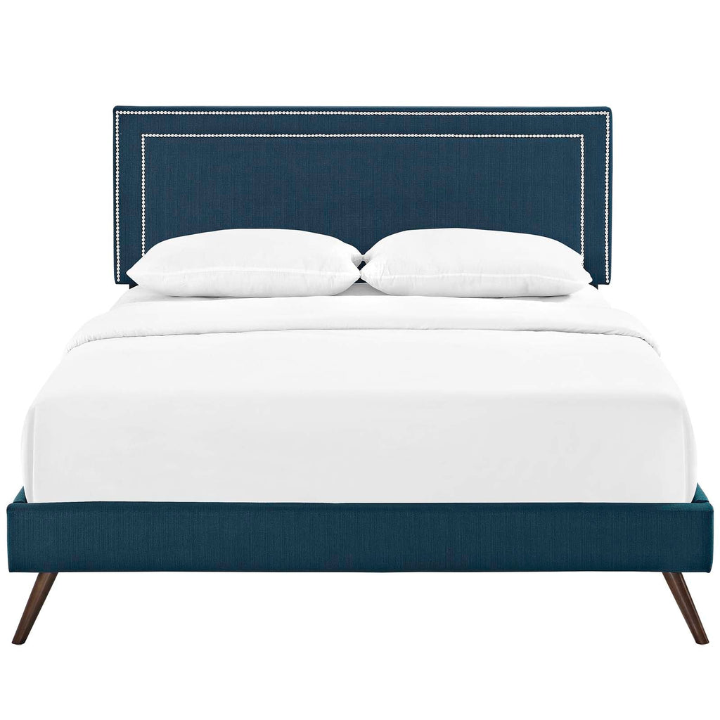 Virginia Full Fabric Platform Bed with Round Splayed Legs in Azure