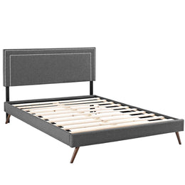 Virginia Full Fabric Platform Bed with Round Splayed Legs in Gray