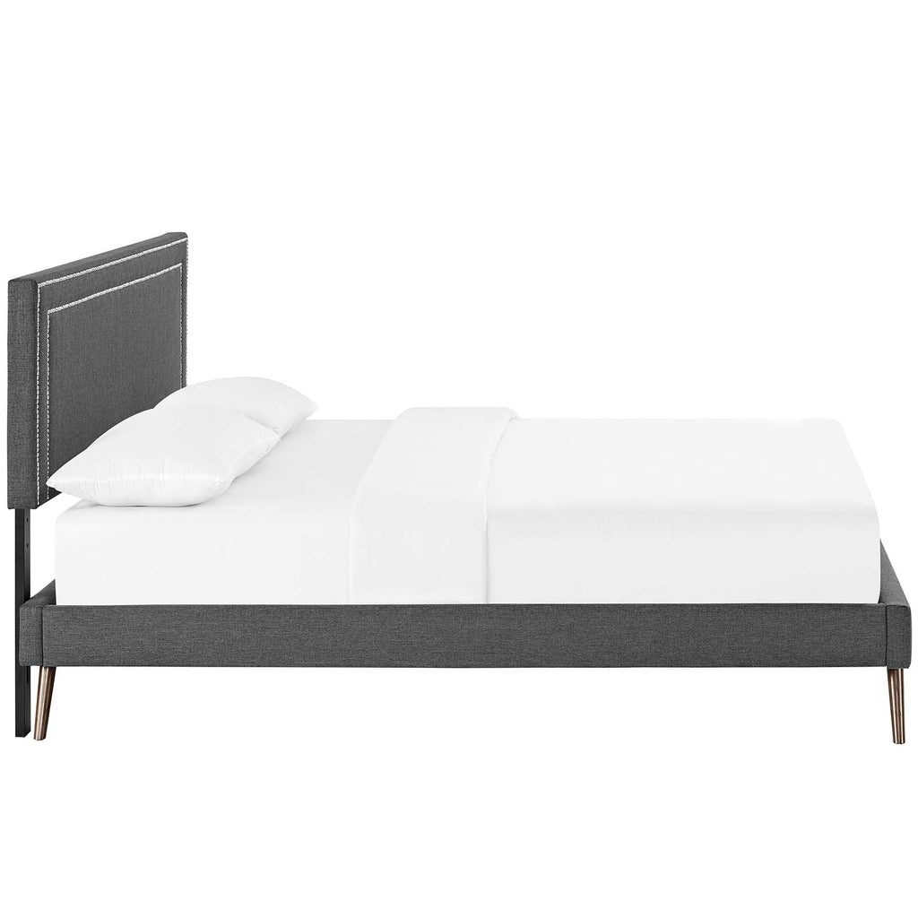 Virginia Full Fabric Platform Bed with Round Splayed Legs in Gray