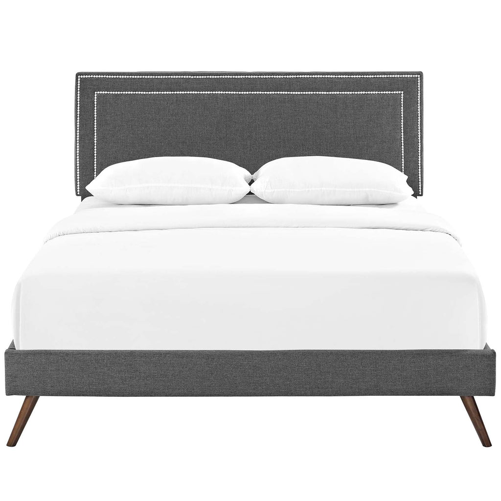 Virginia Full Fabric Platform Bed with Round Splayed Legs in Gray