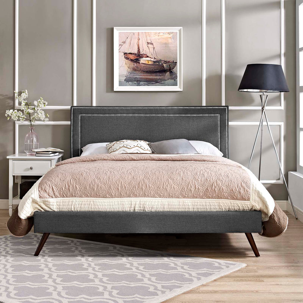 Virginia Full Fabric Platform Bed with Round Splayed Legs in Gray