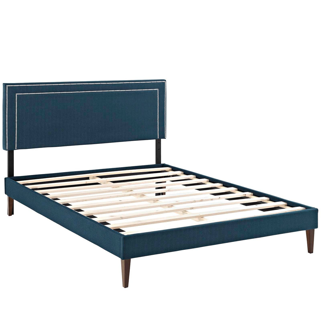 Virginia Full Fabric Platform Bed with Squared Tapered Legs in Azure
