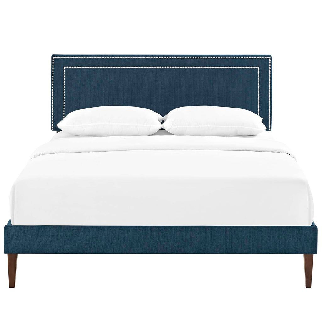 Virginia Full Fabric Platform Bed with Squared Tapered Legs in Azure