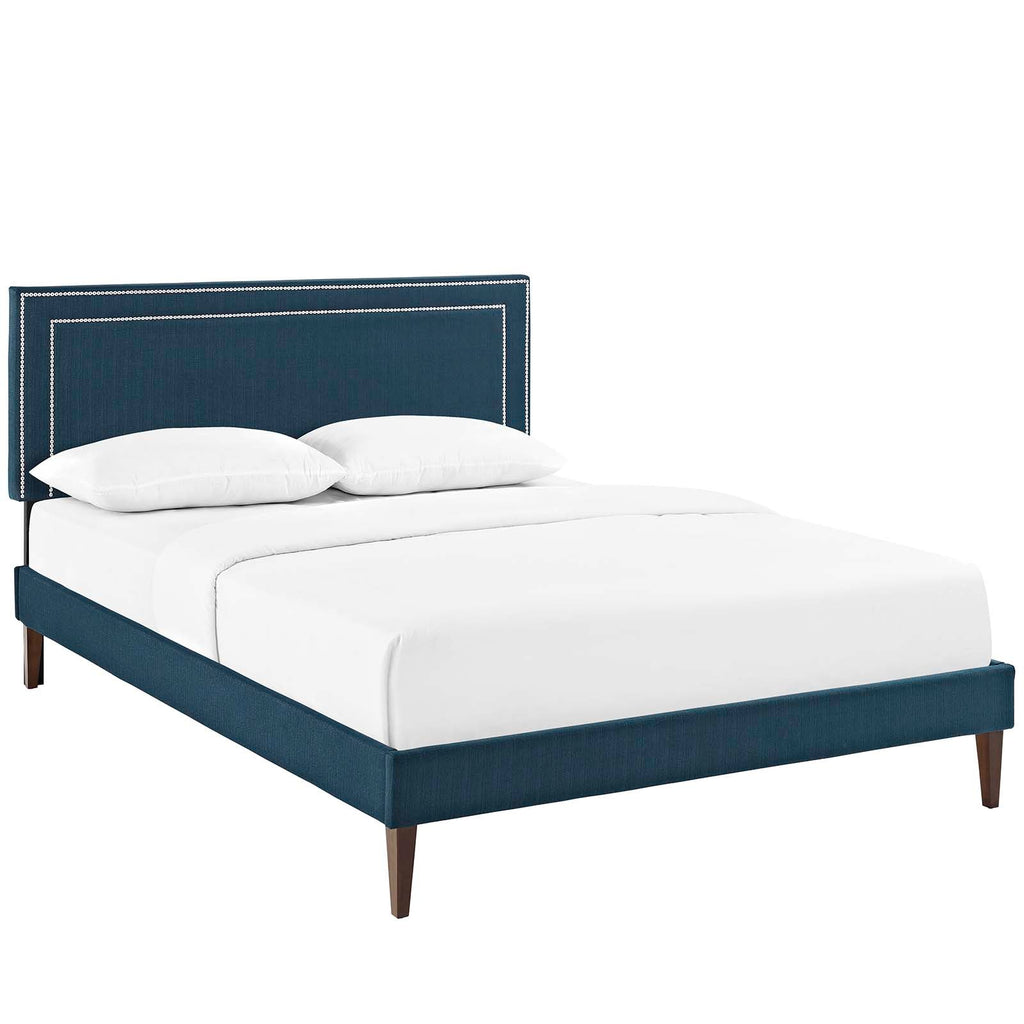 Virginia Queen Fabric Platform Bed with Squared Tapered Legs in Azure