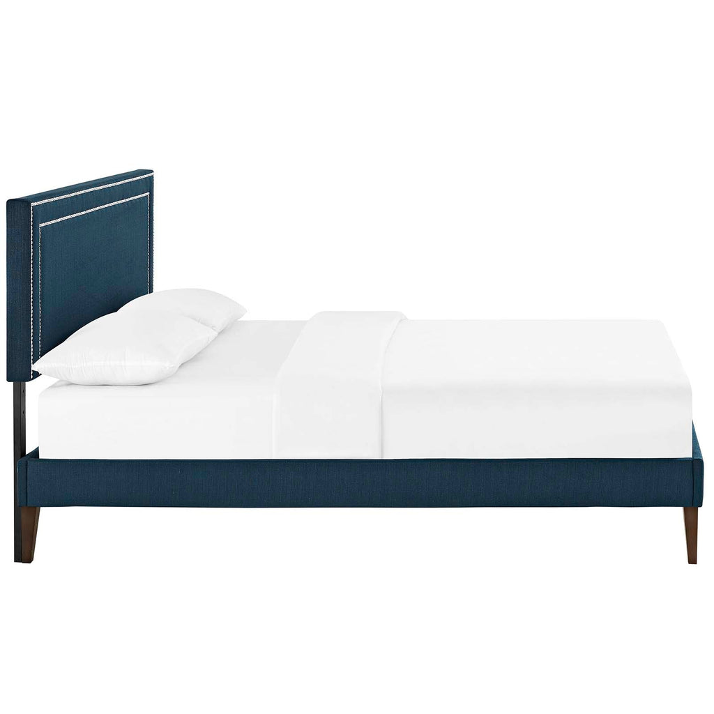 Virginia Queen Fabric Platform Bed with Squared Tapered Legs in Azure