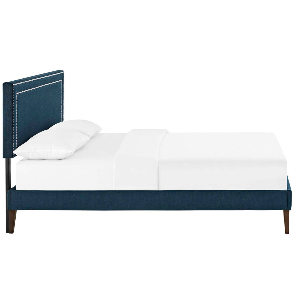 Virginia King Fabric Platform Bed with Squared Tapered Legs in Azure