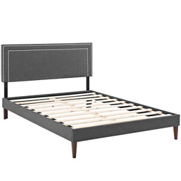 Virginia King Fabric Platform Bed with Squared Tapered Legs in Gray