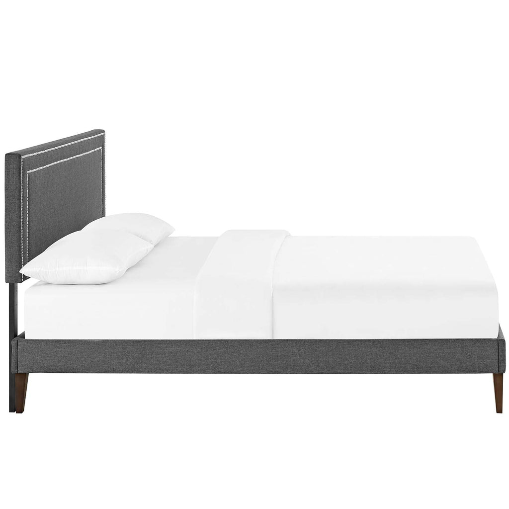 Virginia King Fabric Platform Bed with Squared Tapered Legs in Gray