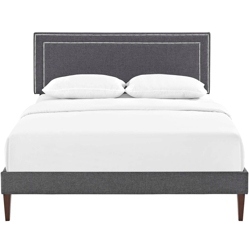 Virginia King Fabric Platform Bed with Squared Tapered Legs in Gray