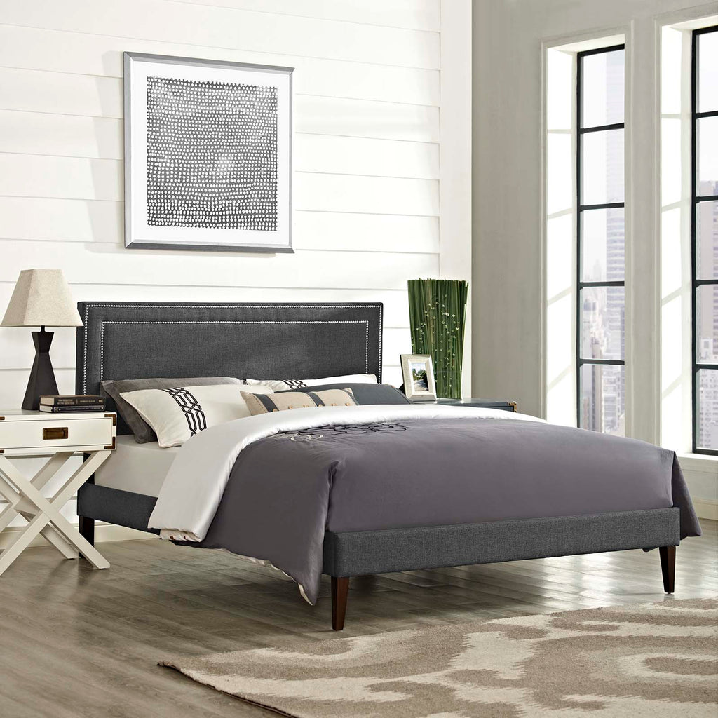 Virginia King Fabric Platform Bed with Squared Tapered Legs in Gray