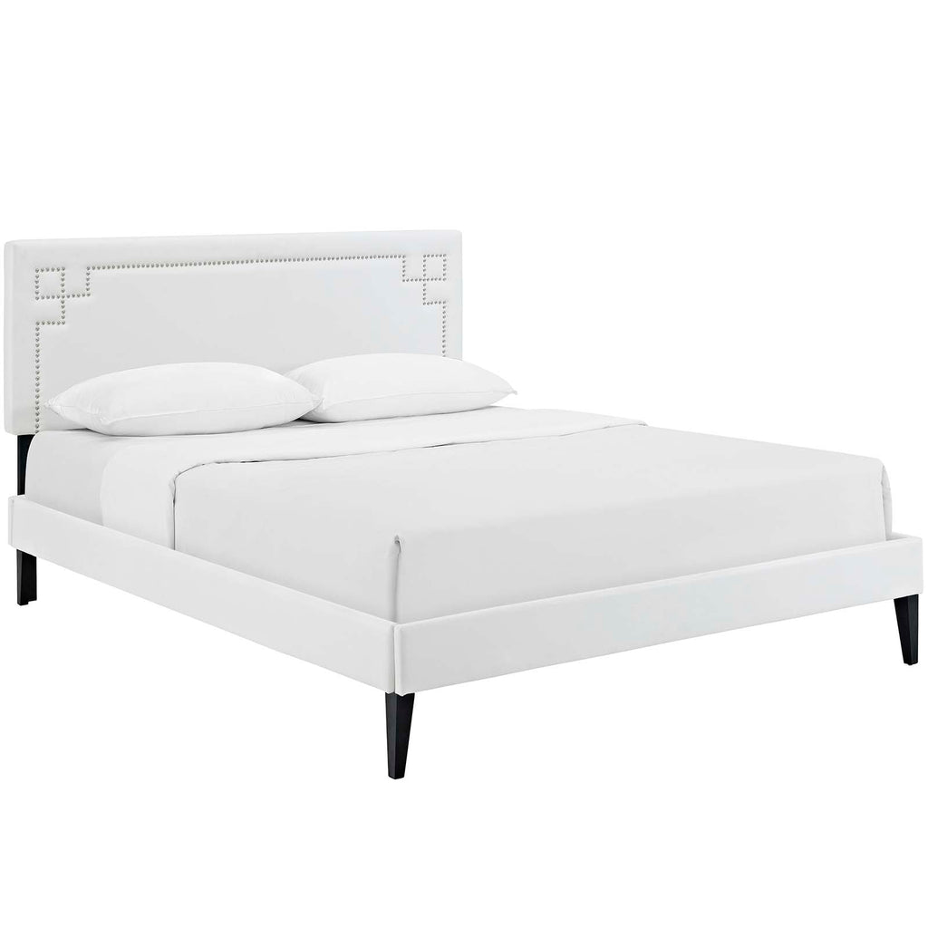 Ruthie Full Vinyl Platform Bed with Squared Tapered Legs