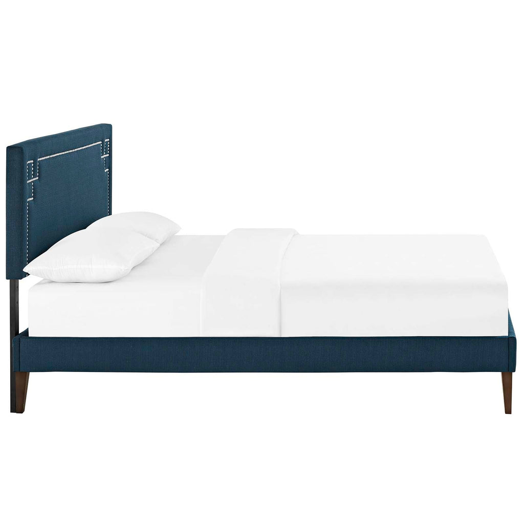 Ruthie King Fabric Platform Bed with Squared Tapered Legs in Azure