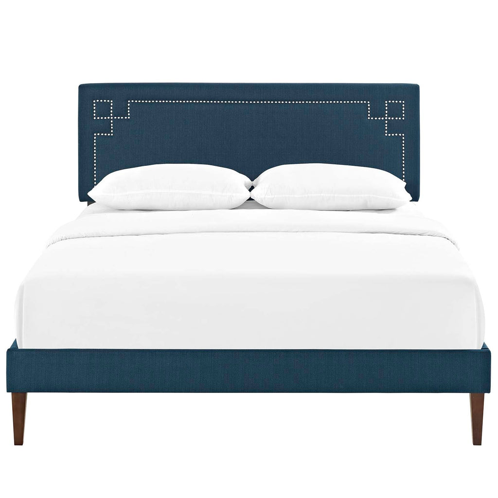 Ruthie King Fabric Platform Bed with Squared Tapered Legs in Azure