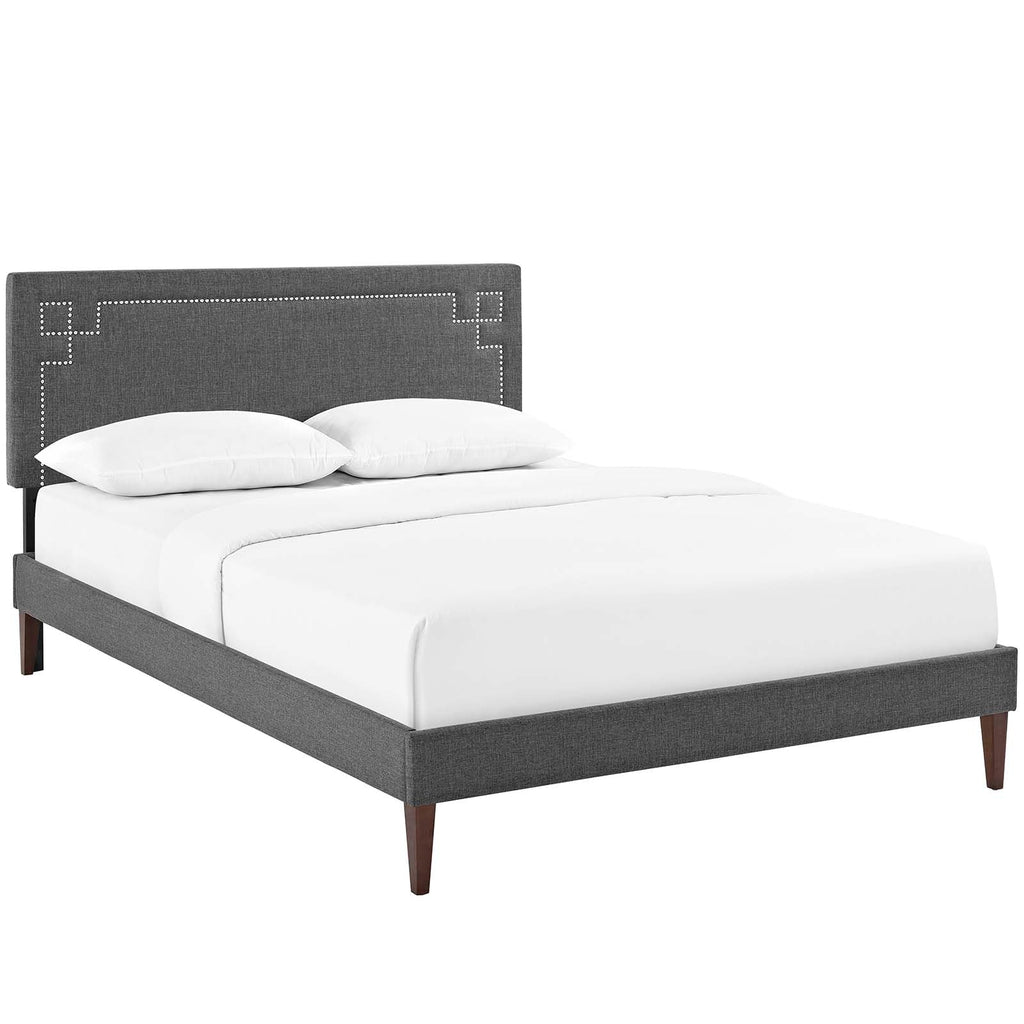 Ruthie King Fabric Platform Bed with Squared Tapered Legs in Gray
