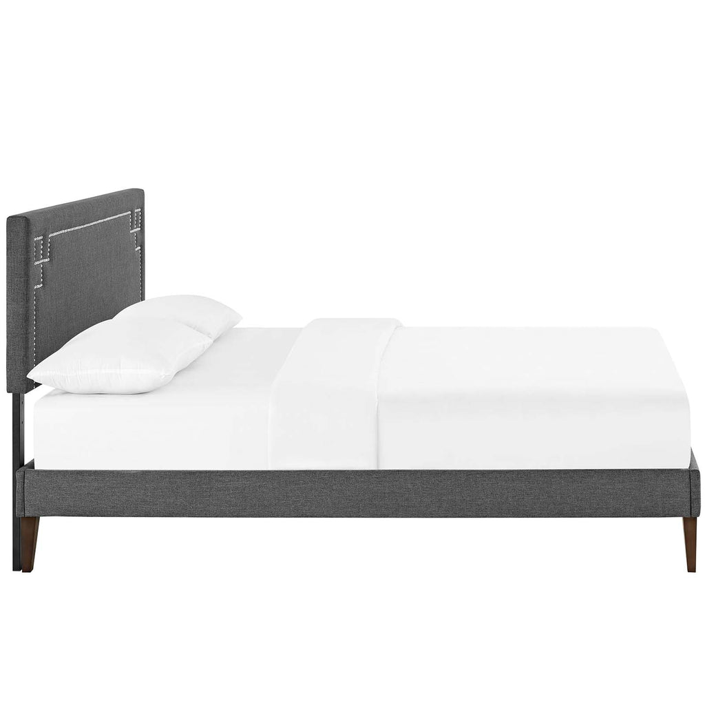 Ruthie King Fabric Platform Bed with Squared Tapered Legs in Gray
