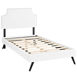 Corene Twin Vinyl Platform Bed with Round Splayed Legs