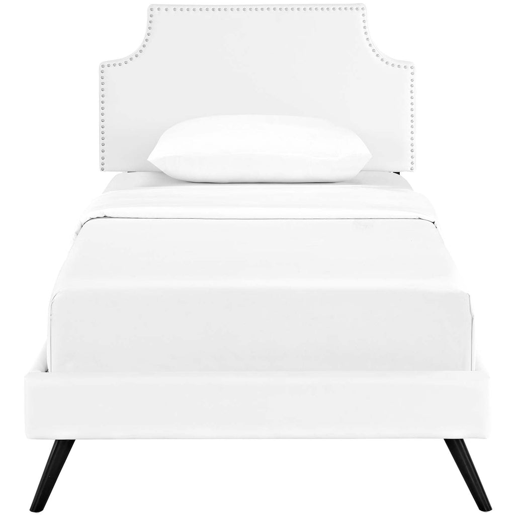 Corene Twin Vinyl Platform Bed with Round Splayed Legs