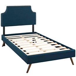 Corene Twin Fabric Platform Bed with Round Splayed Legs in Azure