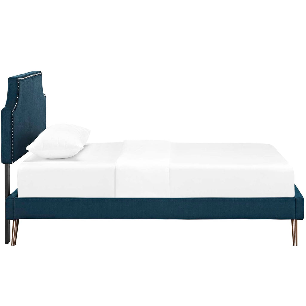 Corene Twin Fabric Platform Bed with Round Splayed Legs in Azure