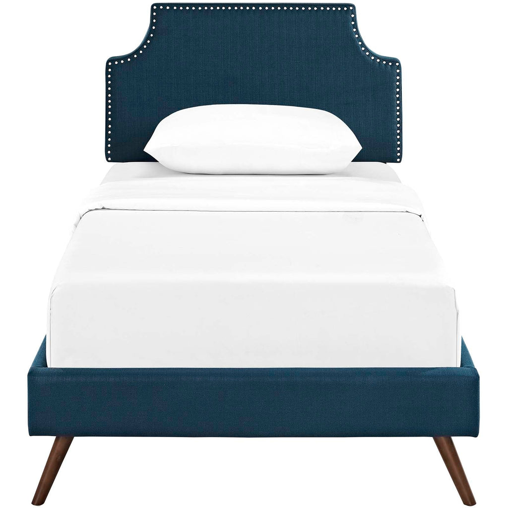 Corene Twin Fabric Platform Bed with Round Splayed Legs in Azure