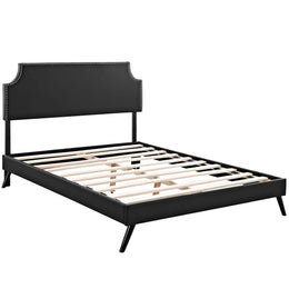 Corene Full Vinyl Platform Bed with Round Splayed Legs in Black