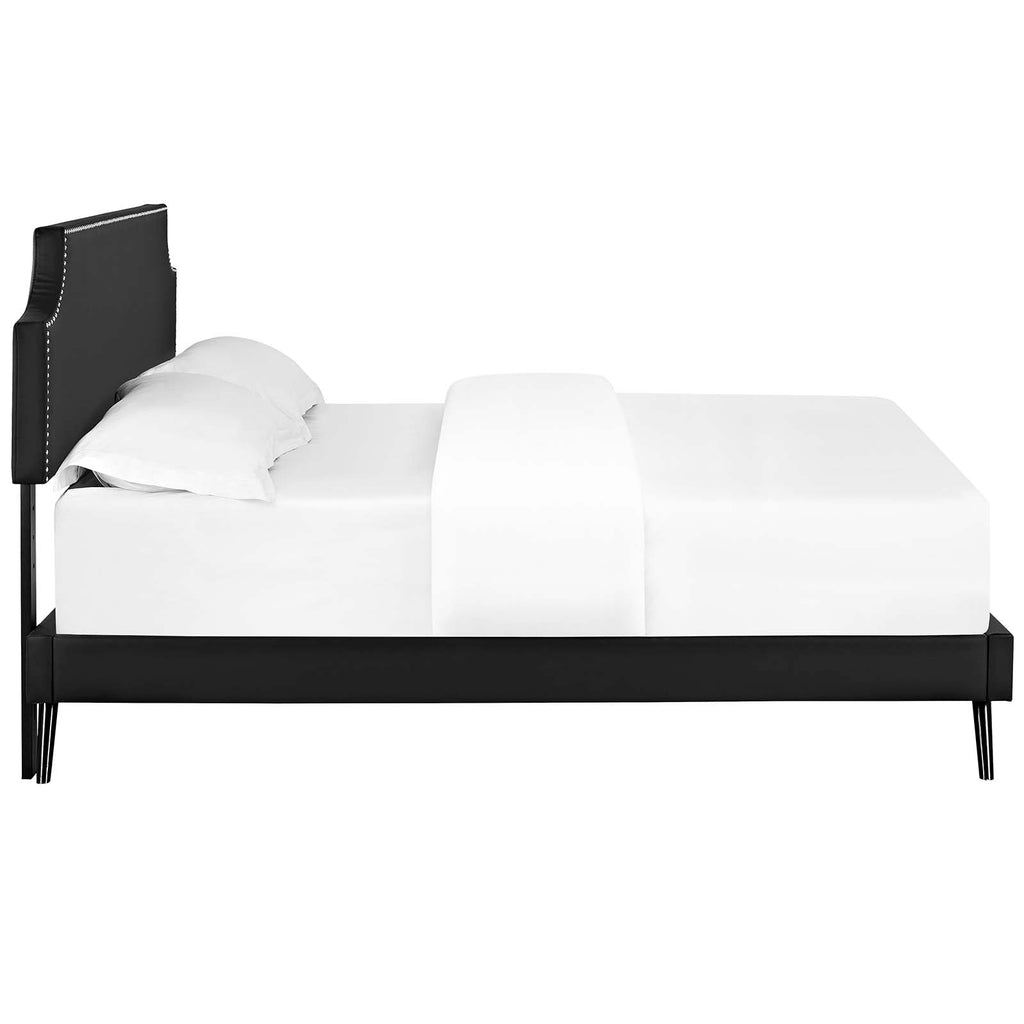 Corene Full Vinyl Platform Bed with Round Splayed Legs in Black